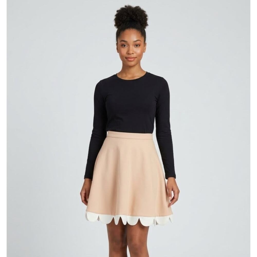 ENGLISH FACTORY Peach Flared Mini Skirt with Scalloped Ivory Trim size Small